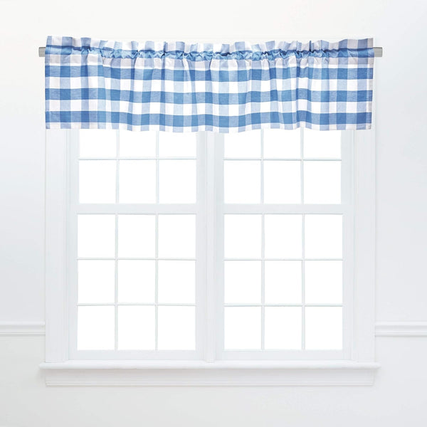 C&F Home Franklin Cornflower Blue Gingham Checkered 100% Cotton Single Window Valance Curtain 16" x 72"