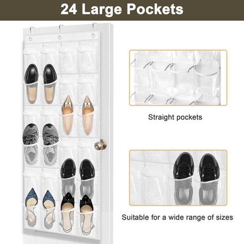 Over The Door Shoe Organizer - 2 Pack with 24 Pockets and Hooks for Space Saving, White