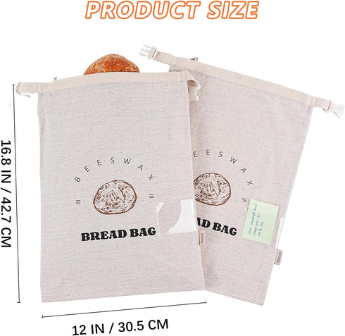 ORORIN (2-Pack) Beeswax Bread Bags for Sourdough,Reusable Linen Waxed Sourdough Bread Bags for Homemade Bread,Bread
