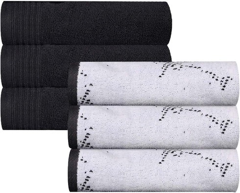 Superior Cotton 6 Piece Assorted Solid and Marble Hand Towel Set, Daily