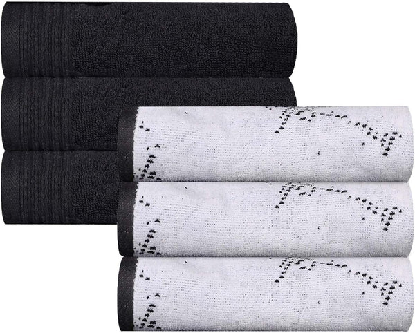 Superior Cotton 6 Piece Assorted Solid and Marble Hand Towel Set, Daily