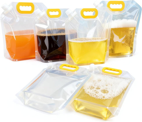 8Pcs 1.3 Collapsible Water Container Bag Gallon, Freezable Plastic Foldable water Pouch Bag with Handles,Leak-Proof