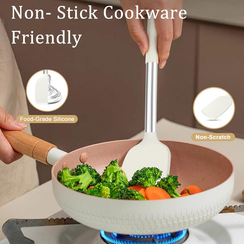 TeamFar Cooking Utensils Set - 5 Pcs Silicone Kitchen Utensils with Stainless Steel Handle for Nonstick Cookware