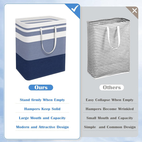 BlissTotes 3-Pack Laundry Basket, Waterproof Hamper, Collapsible Tall Clothes Hamper, Gradient Blue, 125L