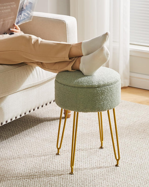 WBD010D IBUYKE Teddy Velvet Storage Footrest Stool Ottoman, Makeup Vanity Stool Side Table with Removable Cover, Golden