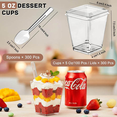 600 5 oz Pcs Dessert Cups with Lids & Spoons, Reusable Clear Plastic Parfait & Appetizer Cups, Mini Dessert Shooters