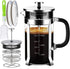 French Press Coffee Maker, 304 Stainless Steel, 4 Filters System, Heat Resistant Borosilicate Glass, BPA-Free Brewed