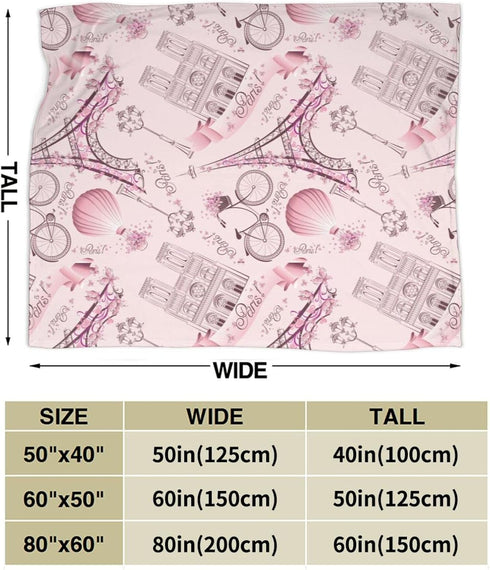 Perinsto 60"X50" Paris Eiffel Tower Throw Blanket Ultra Soft Warm All Season Romantic Travel in Paris Decorative Fleece