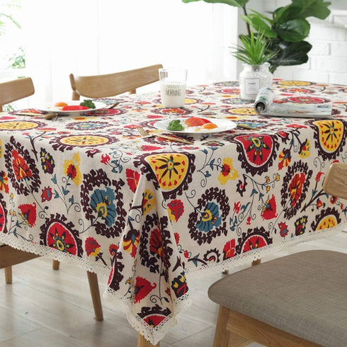 Aothpher Modern Boho Floral Jacquard Washable Tablecloths | 54x70 Inches with Lace