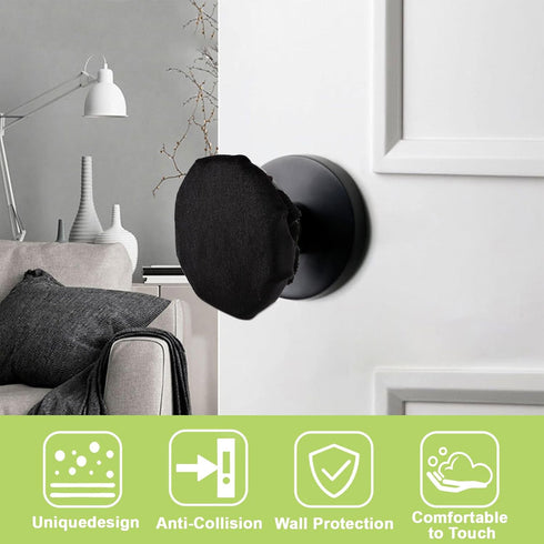 Door Handle Covers, 4Pcs Black Decorative Round Soft Knob Covers with Clear Anti-Collision Adhesive Strip