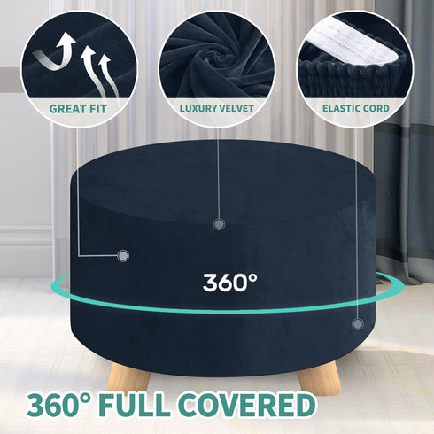 MAXIJIN Velvet Ottoman Cover - Round Slipcover Washable Foot Stool Cover Thick Storage Footrest Protector with Elastic