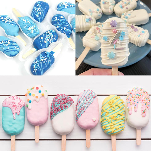 Popsicle Molds Set of 3, 12 Cavities Silicone Ice Cake Pop Maker with 50 Wooden Sticks & Self-adhesive Bags