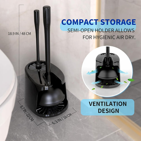 MR.SIGA Toilet Plunger and Bowl Brush Set with Holder, Heavy Duty Toilet Brush and Plunger for Bathroom Cleaning, Black