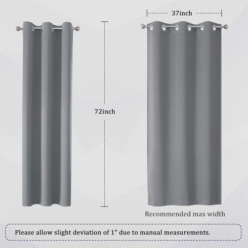 DUALIFE Solid Blackout Curtains for Bedroom, 72 Inches Long Room Darkening Grey Grommet Draperies for Living Room