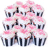 Black and White Striped Cupcake Wrappers - 50 Count, Reversible Scalloped Design for Parties and Events