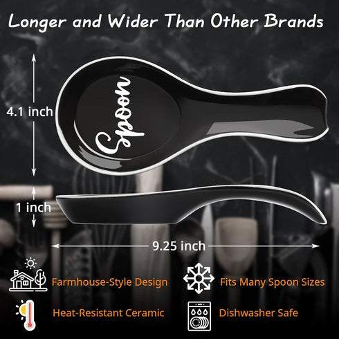 Ceramic Spoon Rest for Stove Top, DAYYET Large Spoon Holder for Kitchen Counter, Black