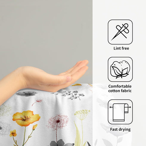 Imiss 14.4 28.3 Inch SpaSet 2 Grey Yellow Poppy Floral Hand Towel x Watercolor Botanical Leaf Fingertip Towel Bath