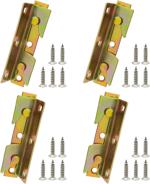 4 Sets No Mortise Bed Rail Fittings, Wooden Bed Frame Connectors Metal Bed Rail Fasteners