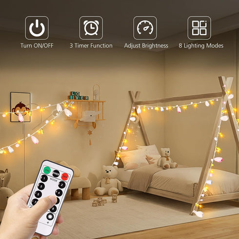 8 Function,30 Battery Operated Fairy String Lights, Acrylic Gems Jewels String Lights with Remote Modes Timer Warm