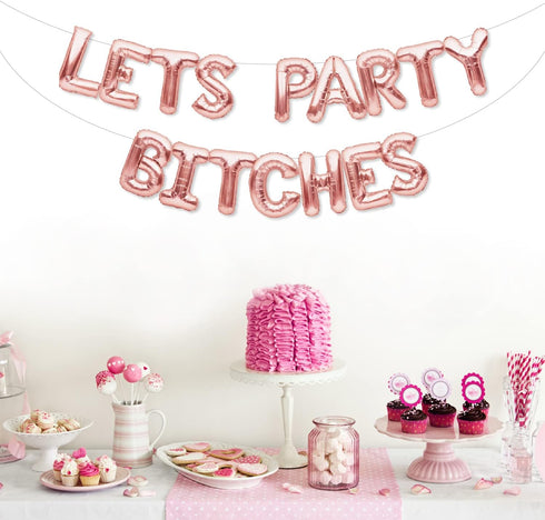 PartyForever Rose Gold 16 Inch Letters Banner, Bachelorette Party Balloons Decorations Set for Bridal Shower