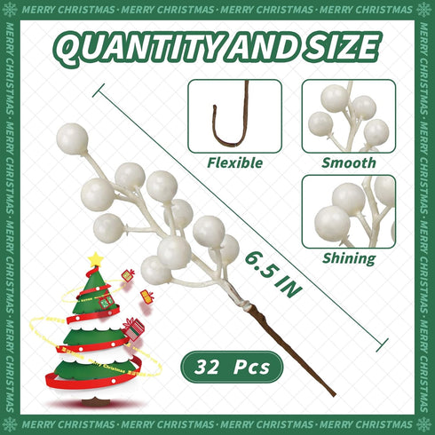 32 Pack 6.5 Inch LLZLL Christmas Picks Artificial Christmas Tree Berries Holly Berry Stems for Winter Xmas Holiday DIY