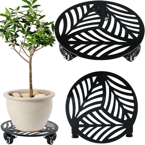 1 Pack 12 inches Large Metal Plant Caddy with 3 PU Metal