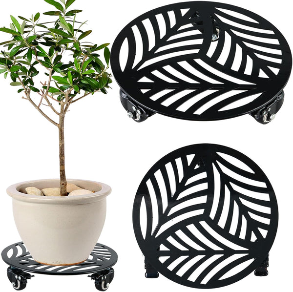 1 Pack 12 inches Large Metal Plant Caddy with 3 PU Metal