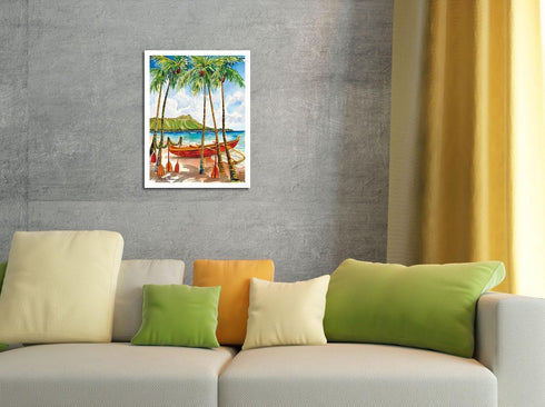 A Peaceful Voyage - Hawaiian Canoe (Wa‘a) - Master Art Print by Peggy Chun - Unframed 9in x 12in from Original