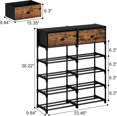 6 2 20-24 Closet Shoe Rack, Tier Shoe Rack Organizer with Large Drawers, Shoe Storage for Pairs, Sturdy Metal Shoe