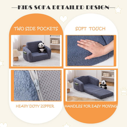 SUFUS 2-in-1 Toddler Baby Chair Couch Sofa Kids Foldable Sherpa Fold Out Couch Toddler Chairs Comfy for Boys & Girls