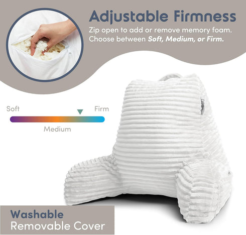Nestl Reading Pillow with Shredded Memory Foam, Luxe Cut Plush Back Pillow for Sitting Up in Bed, Back and Arms