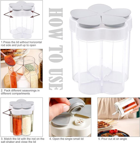 2 Pcs 5 in 1 Spice Containers, Portable Travel Seasoning Dispenser, Clear Container Jars with Lid and Labels