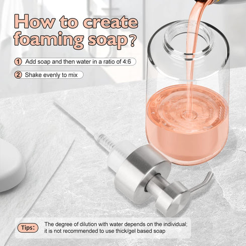 BabyElf Clear Glass Foaming Soap Dispenser - Rust-Proof Stainless Steel Pump for Bathroom & Kitchen