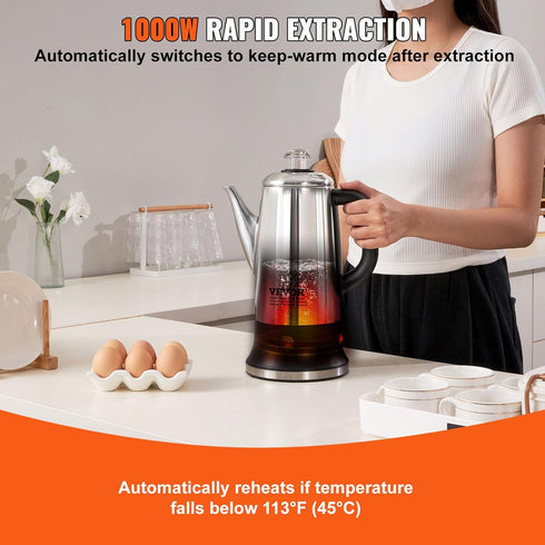 12-Cup 304 VEVOR Electric Percolator Coffee Pot, Stainless Steel Body Coffee Percolator with Keep Warm Function