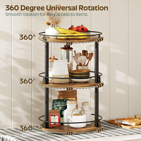 3-Tier Countertop, SR23BR YATINEY Lazy Susan Organizer, Rotating Spice Rack, Spinning Organizer, Industrial Turntable