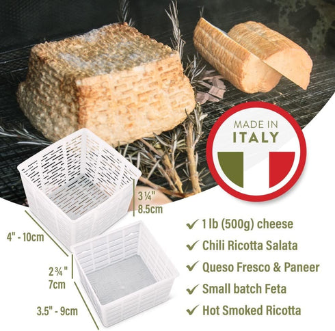 Set 5 Set Easy Cheesemaking | Cheese Molds + Cheese Making Book | Made in Italy | Recipes to Make Ricotta, Paneer