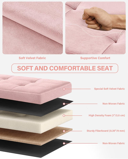 Office,12.2 16.1 12.2 Inches, 200 Pink,UASND03P ABHENG Folding Storage Ottoman, Velvet Storage Bench, Footrest, Foot