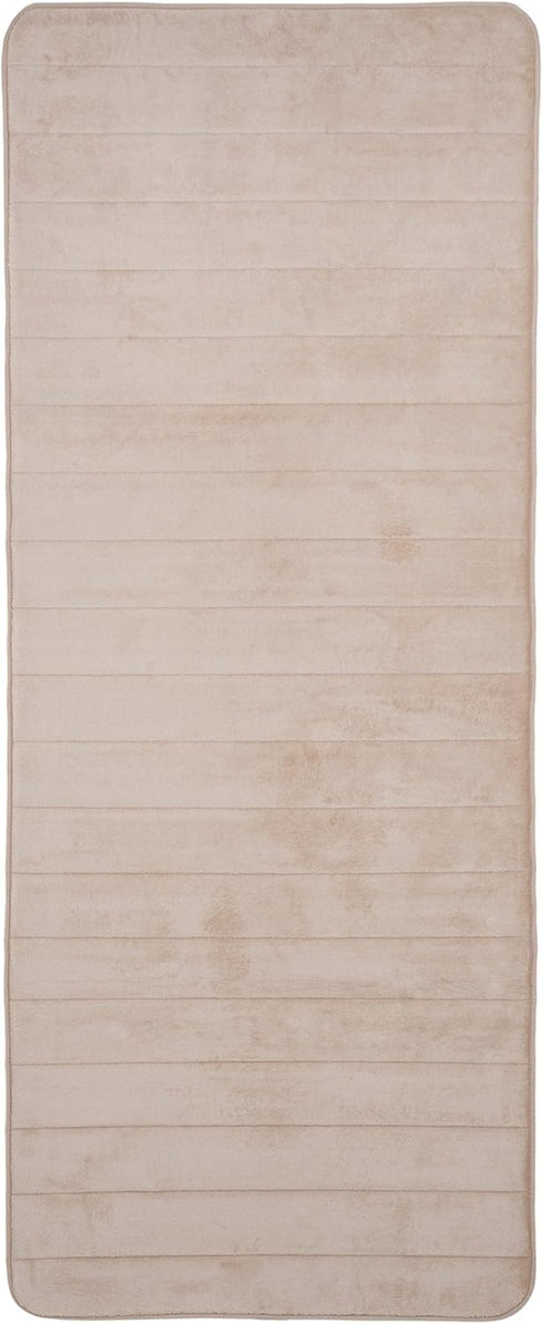 Oversized Bathroom Rug by Lavish Home - Memory Foam Bath Mat in Beige Textured Stripes, Extra Long Non-Slip Runner