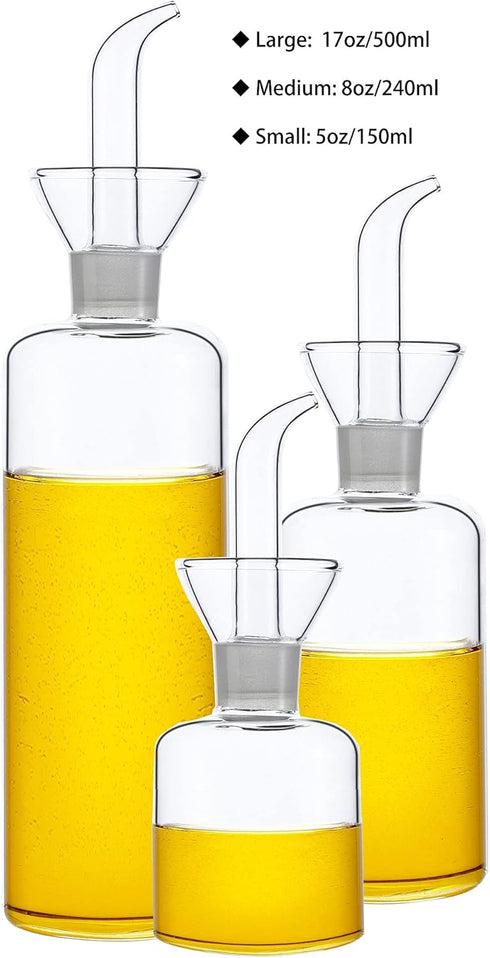 HAIZEEN 17oz/500ml Clear Glass Olive Oil Dispenser Bottle - Non Drip Cruet with Pourers, Kitchen Carafe for BBQ
