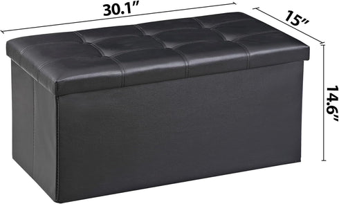 Nouva 30 Inches Ottoman Storage Bench, Folding Design Chest Faux Leather Ottomans Footrest for Bedroom Living Room