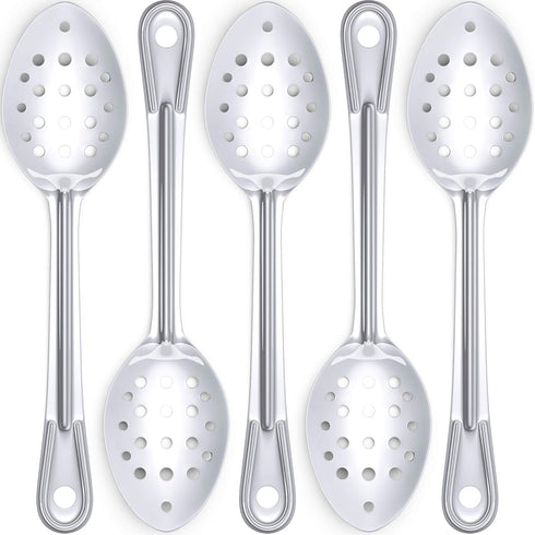 Super Strong Ergonomic 11 in Serving Spoon, 5 Pk Big Perforated Stainless Steel Spoons for Cooking, Baking, and Basting