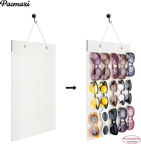 PACMAXI Sunglasses Storage Organizer, Wall Pocket Mounted by Sunglasses, Hanging Eyeglasses Storage Holder, Eyewear Display. (Ivory white, 15 Slot) by PACMAXI
