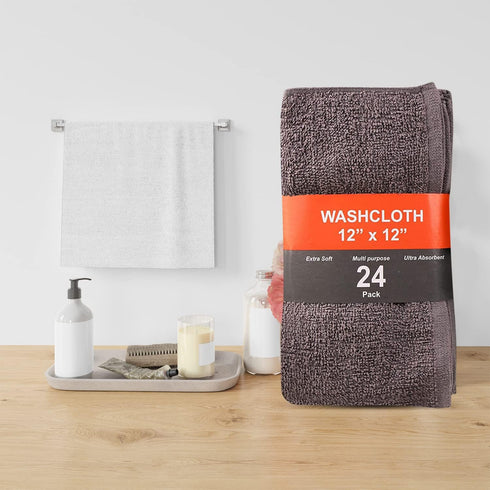 KAHAF COLLECTION 24 Pack 100% (24 Packs (12x12)) Wash Cloths | Multicolour Cotton Extra Absorbent Face Towels | Soft