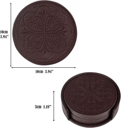 Set 6 Drink Coasters,PU Leather Bar Beer Beverage Coaster for Drinks of with Holder Coasters for Wooden Table Coffee