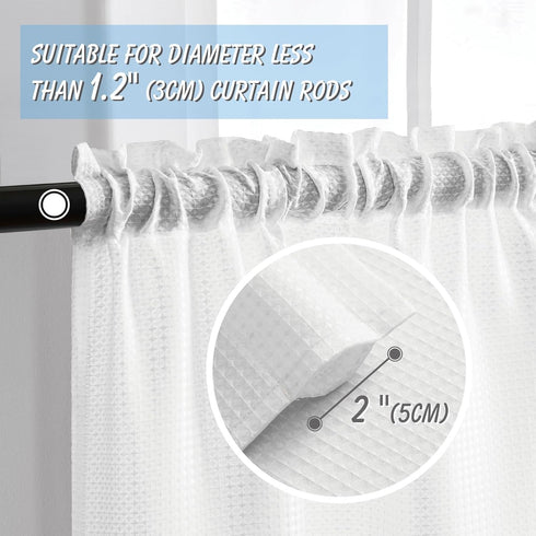 Home Queen Waffle Curtain Valance Window Treatment for Kitchen Bathroom, Set of 1, 60 X 16 Inch, Solid White