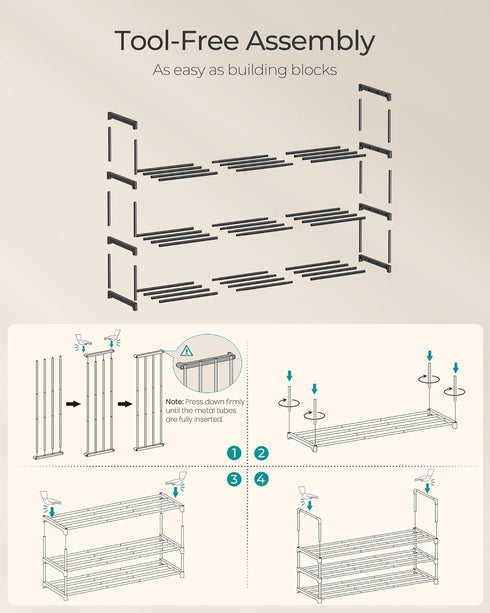3-Tier 16-20 11.8 36.2 21.7 Inches, ULSA303B02 SONGMICS Shoe Rack, Shoe Organizer, Metal Storage Shelf, Upright