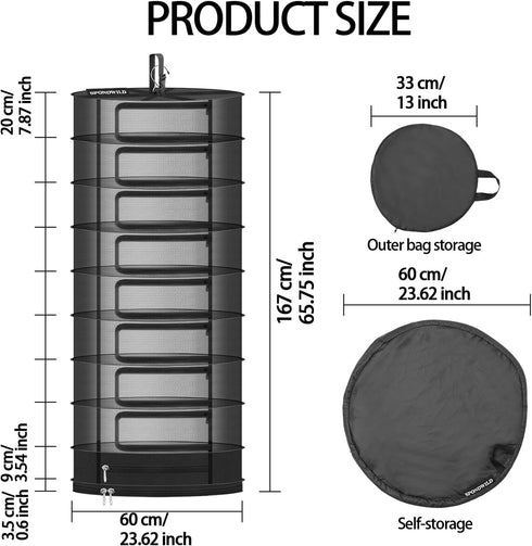 9 Herb Drying Rack Hanging Mesh, Large Layer Plant Drying Rack with Door Type Zipper & Closed Storage Compartment