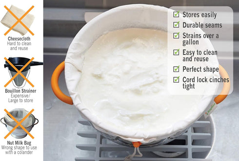 Greek Yogurt Strainer Pouch - Organic Cotton (16"X9") / Reusable Cheesecloth Alternative