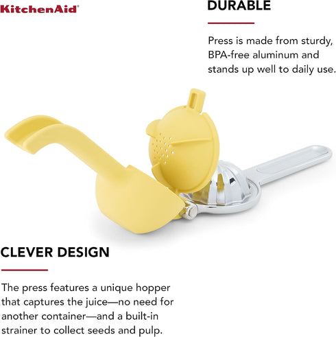 KitchenAid Citrus Juice Press Squeezer, 8 inches for Lemons and Limes, with Seed Catcher and Pour Spout