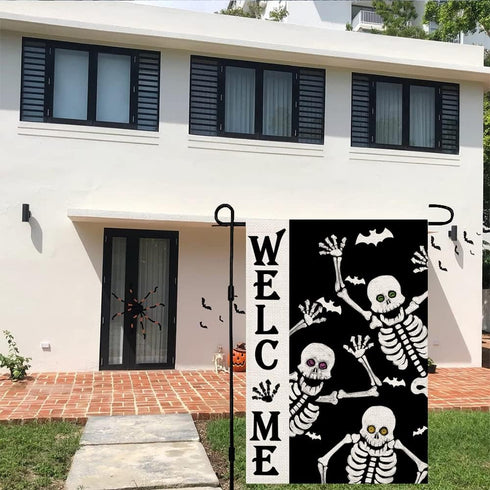 Welcome Halloween Skull Small Garden Flag, Vertical Double Sided Burlap 12 x 18 Inches Outdoor Decor